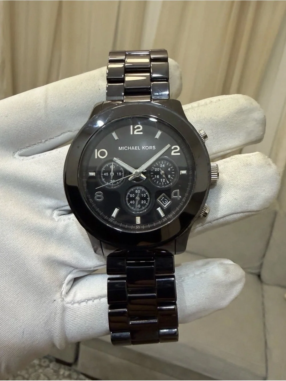 Michael Kors Runway MK5164 Black Ceramic Chronograph Men Women Watch Date 45mm